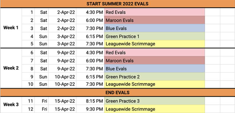 Summer 2022 Evaluations Schedule